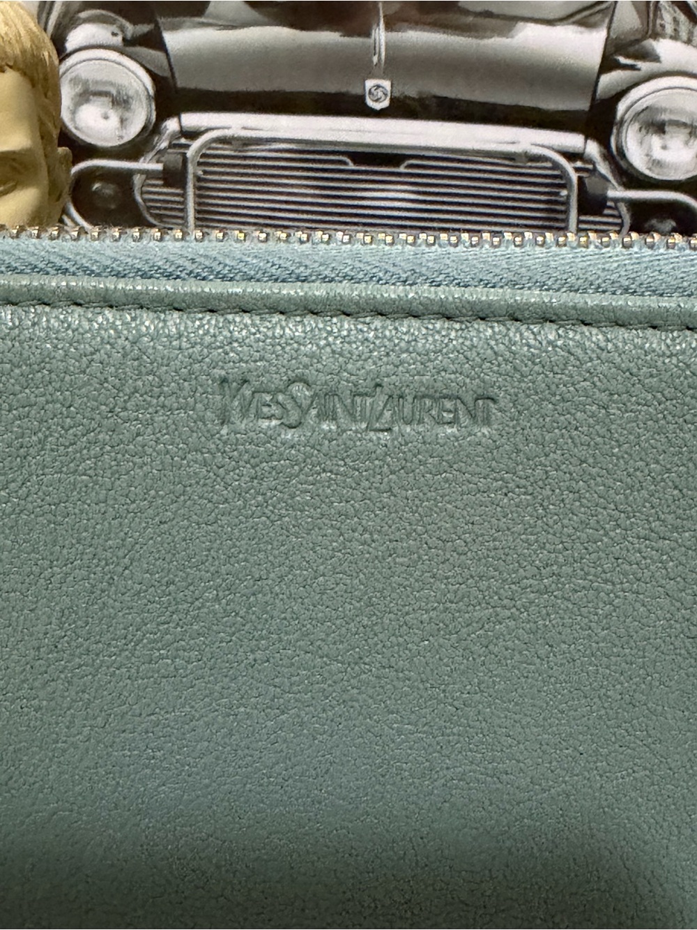 Authentic YSL sage green/blue leather zip around Long wallet with COA. - Picture 10 of 15